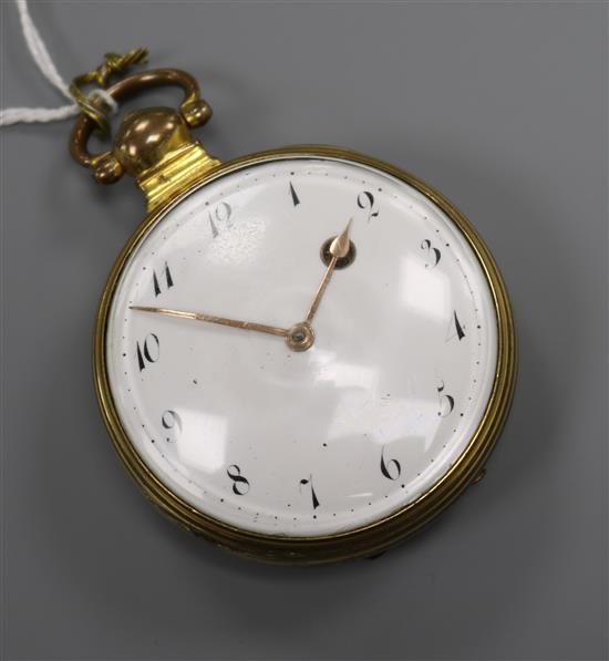 A French 19th century gilt metal keywind verge pocket watch, the movement inscribed LEpine a Paris (probably re-cased),